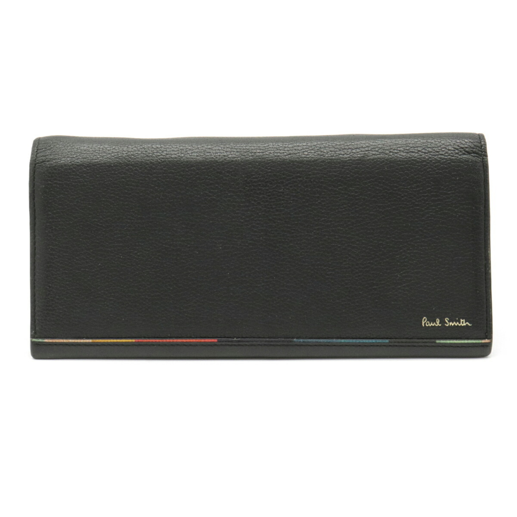 Paul Smith Multi-Stripe Bifold Long Wallet Leather Black Multicolor